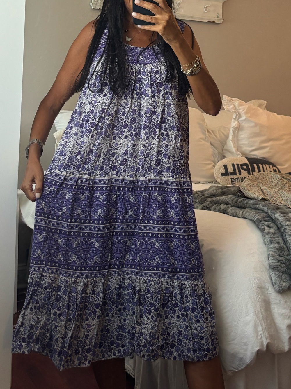 Sleeveless Boho Maxi Dress in Purple Floral. Medium